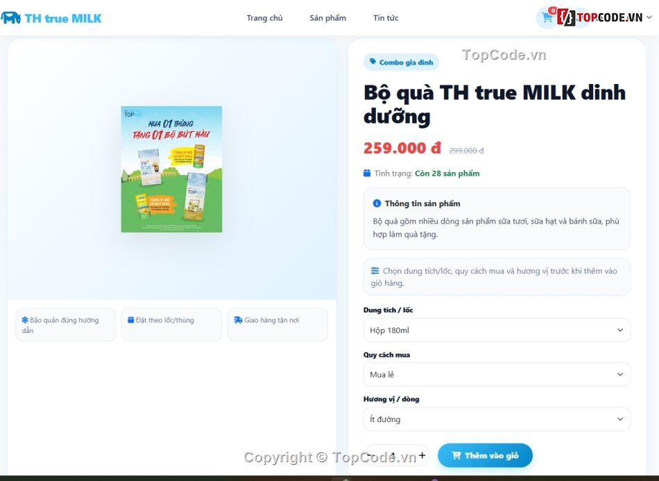 Website bán hàng sản phẩm,th,sữa th